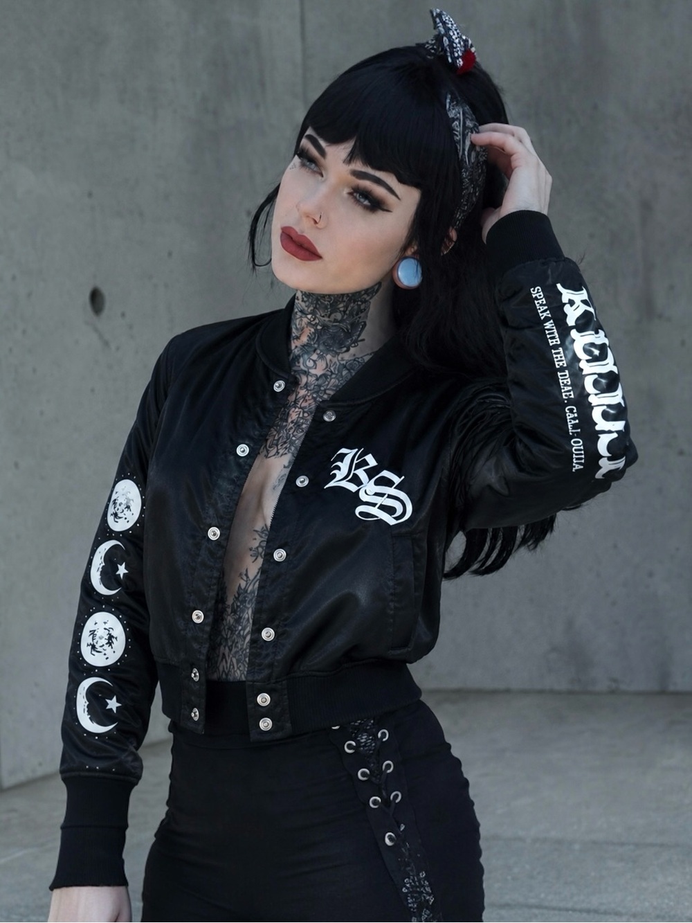Killstar Ouija Varsity Black Sarin Bomber Jacket XS